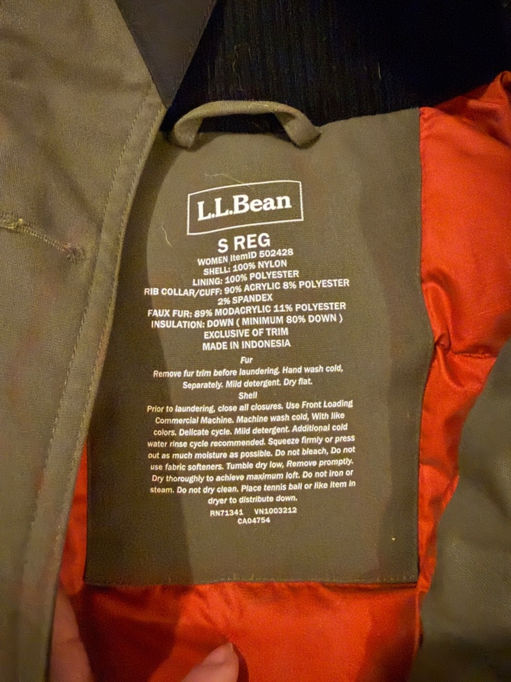 L.L.Bean Olive Green Winter Down Parka with Orange Lining - Picture 2 of 6